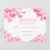  Roze Franse Toile Wedding RSVP Kaartje (Voorkant / Achterkant)
