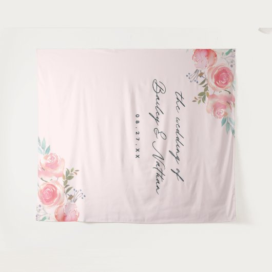 Roze Franse tuin bruiloft fotografie achtergrond Wandkleed (Voorkant (horizontaal))