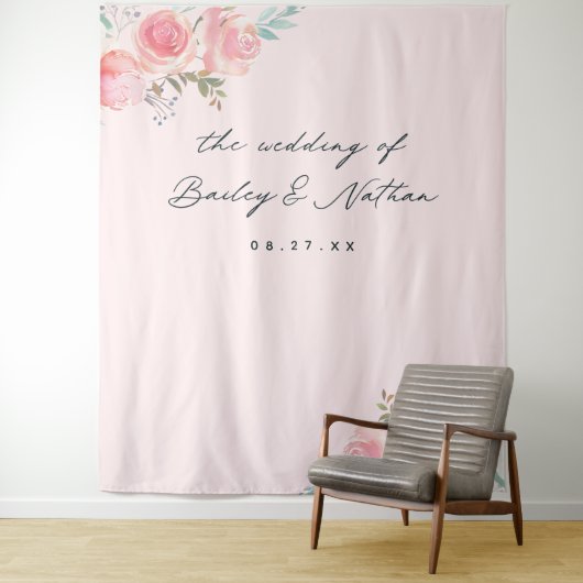 Roze Franse tuin bruiloft fotografie achtergrond Wandkleed (In situ)