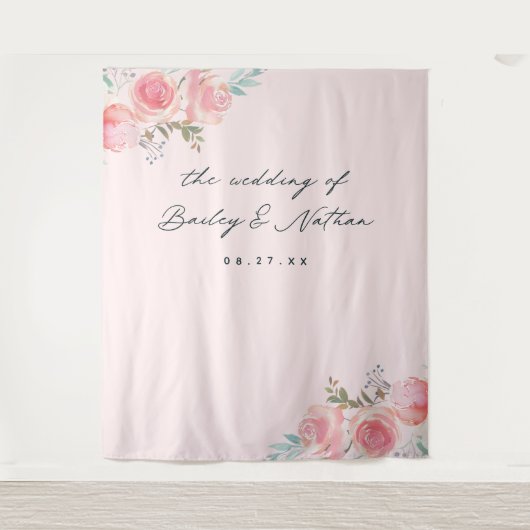 Roze Franse tuin bruiloft fotografie achtergrond Wandkleed (Voorkant)