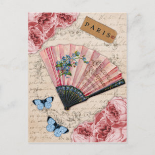  roze Franse ventilator Briefkaart