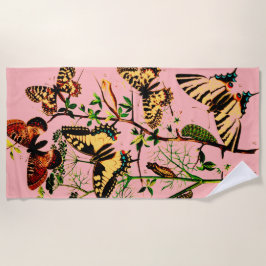 Roze Franse vlinders Strandlaken