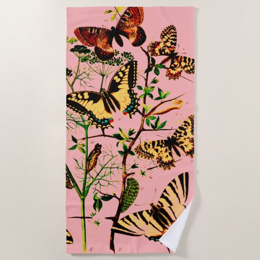 Roze Franse vlinders Strandlaken (Voorkant)