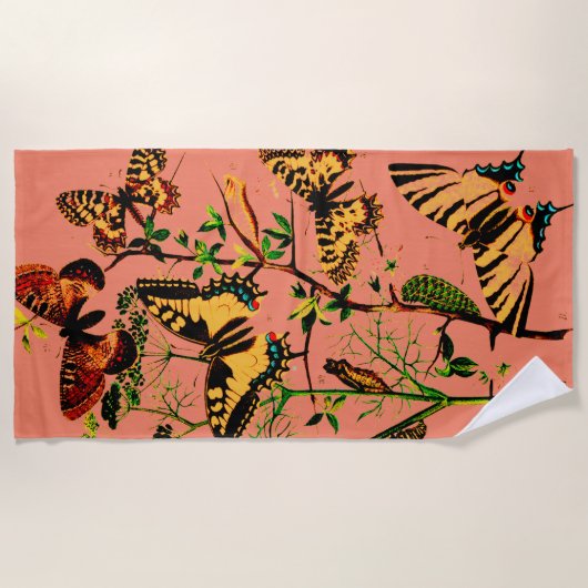 Roze Franse vlinders Strandlaken (Voorkant)