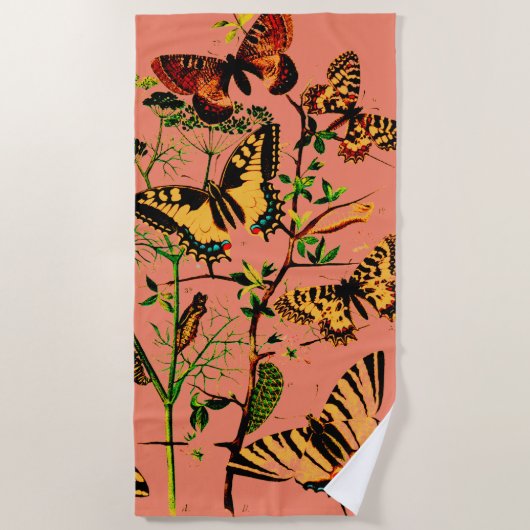 Roze Franse vlinders Strandlaken (Voorkant)