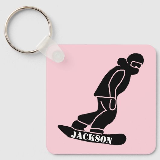 Roze Freeride Snowboarder Snowboarden Stencil Sleutelhanger (Voorkant)