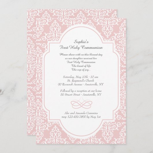 Roze Frill Religieuze Uitnodiging (Voorkant / Achterkant)