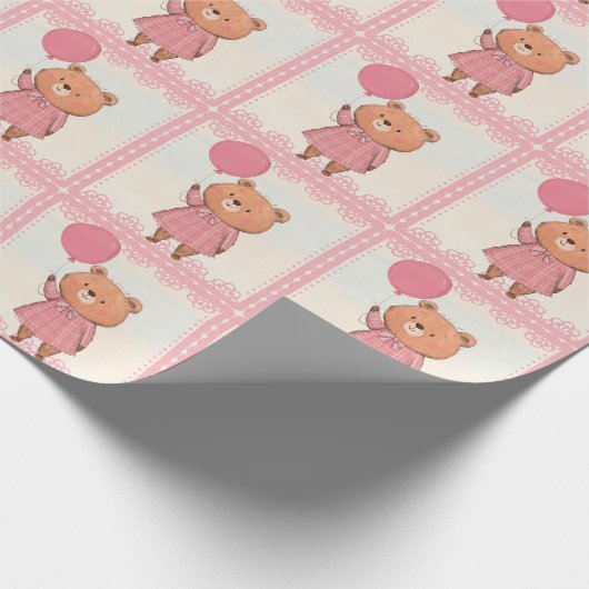 Roze Fringe Jurk Beer met Roze Ballon Cadeaupapier (Hoek)