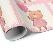 Roze Fringe Jurk Beer met Roze Ballon Cadeaupapier (Rol Hoek)