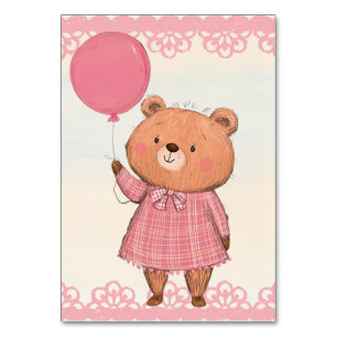 Roze Fringe Jurk Beer met Roze Ballon Kaart