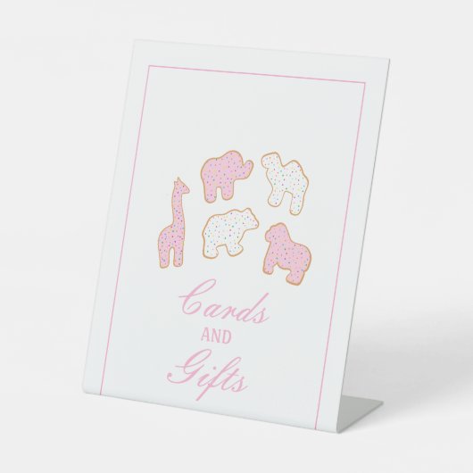 Roze Frosted Animal Cookie kaarten en geschenken Reclamebord Met Voetstuk (Voorkant)