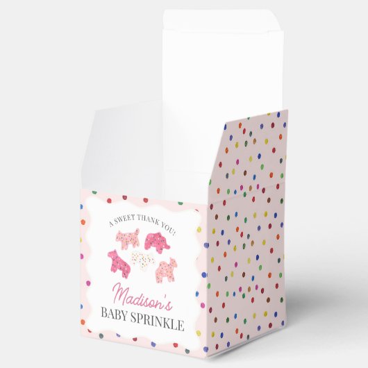 Roze Frosted Animal Cookies Baby Sprinkle Bedankdoosjes (Geopend)