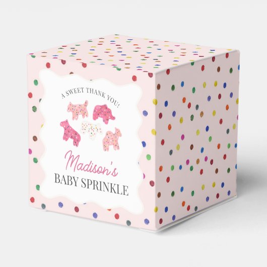 Roze Frosted Animal Cookies Baby Sprinkle Bedankdoosjes (Achterkant)