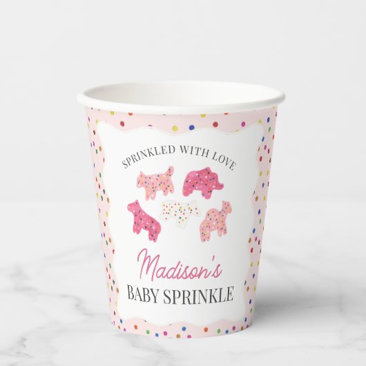 Roze Frosted Animal Cookies Baby Sprinkle Papieren Bekers (Voorkant)