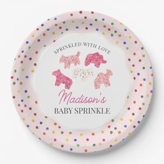 Roze Frosted Animal Cookies Baby Sprinkle Papieren Bordje (Voorkant)
