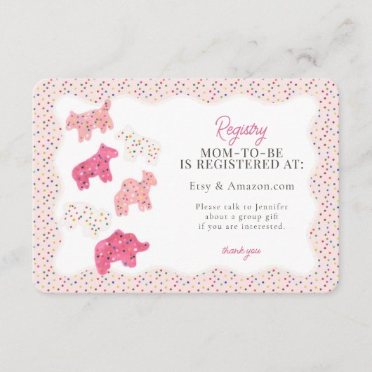 Roze Frosted Animal Cookies Gift Registratie Invoe Informatiekaartje (Voorkant)