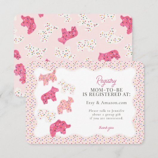 Roze Frosted Animal Cookies Gift Registratie Invoe Informatiekaartje (Voorkant / Achterkant)