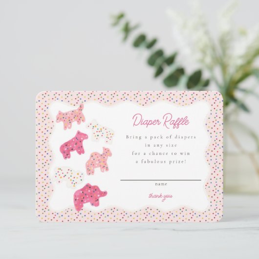 Roze Frosted Animal Cookies Luier Raffle Insert Informatiekaartje (Staand voorkant)