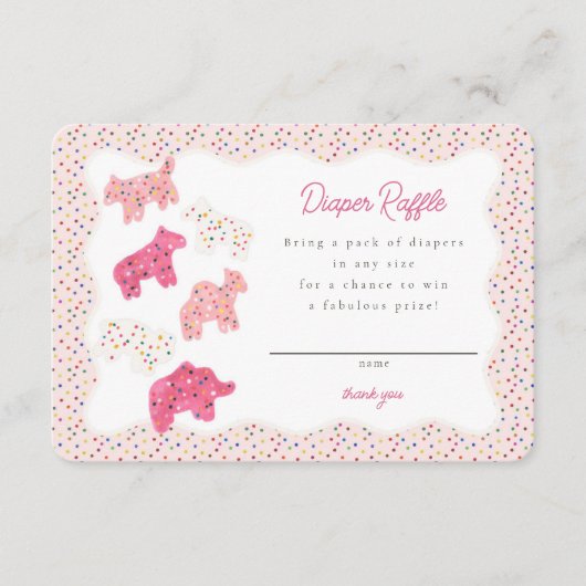 Roze Frosted Animal Cookies Luier Raffle Insert Informatiekaartje (Voorkant)