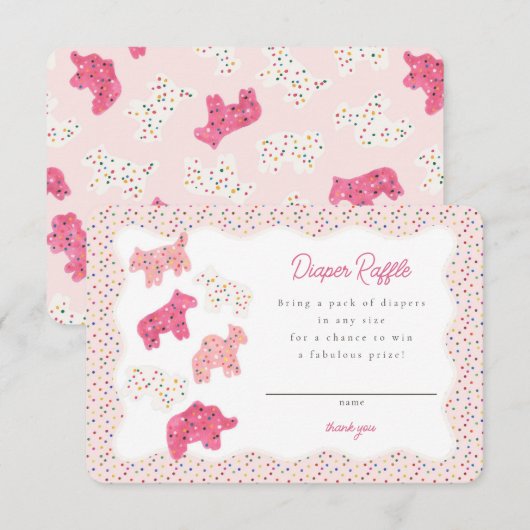 Roze Frosted Animal Cookies Luier Raffle Insert Informatiekaartje (Voorkant / Achterkant)