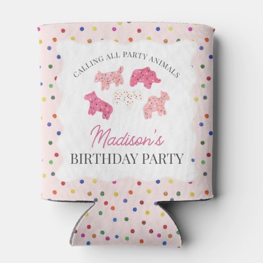 Roze Frosted Animal Cookies Verjaardagsfeest Blikjeskoeler (Achterkant)