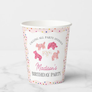 Roze Frosted Animal Cookies Verjaardagsfeest Papieren Bekers