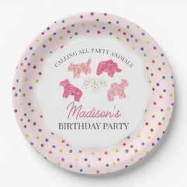 Roze Frosted Animal Cookies Verjaardagsfeest Papieren Bordje