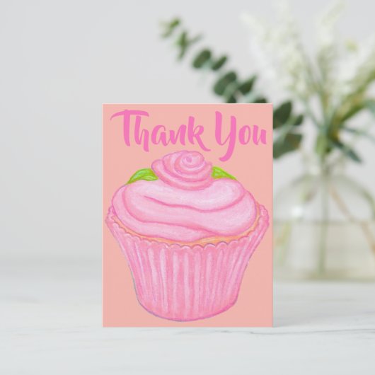 Roze Frosted Cupcake Bedankt Card Briefkaart (Staand voorkant)