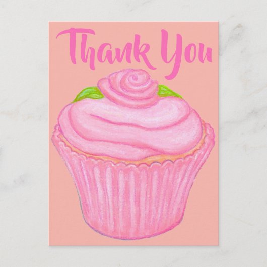 Roze Frosted Cupcake Bedankt Card Briefkaart (Voorkant)