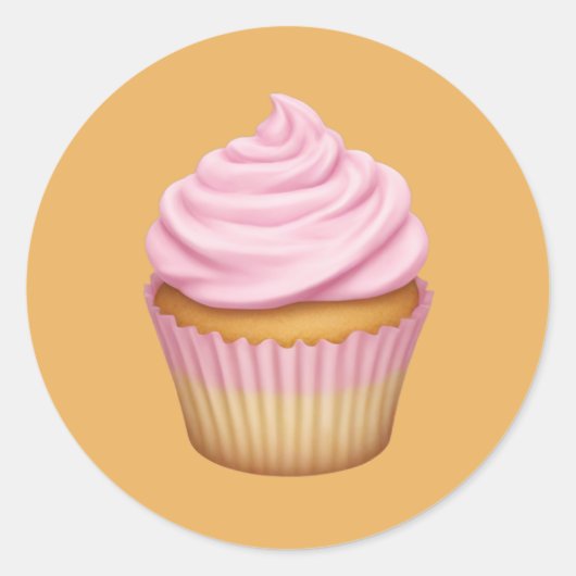 Roze Frosted Cupcake Emoji Ronde Sticker (Voorkant)
