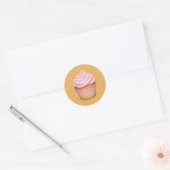 Roze Frosted Cupcake Emoji Ronde Sticker (Envelop)