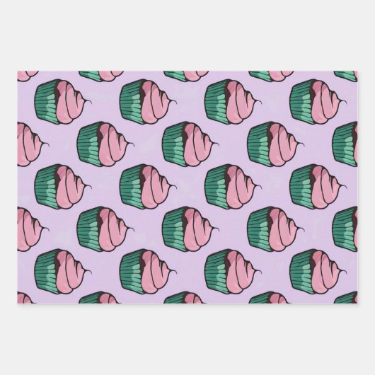 Roze Frosted Cupcakes Wrapping Paper Set (Voorkant 2)