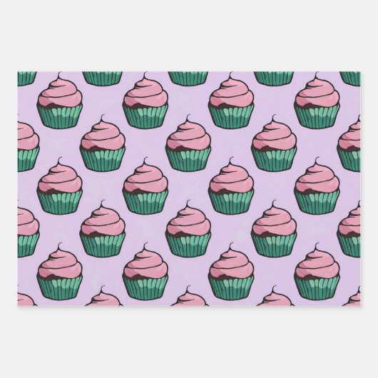 Roze Frosted Cupcakes Wrapping Paper Set (Voorkant)
