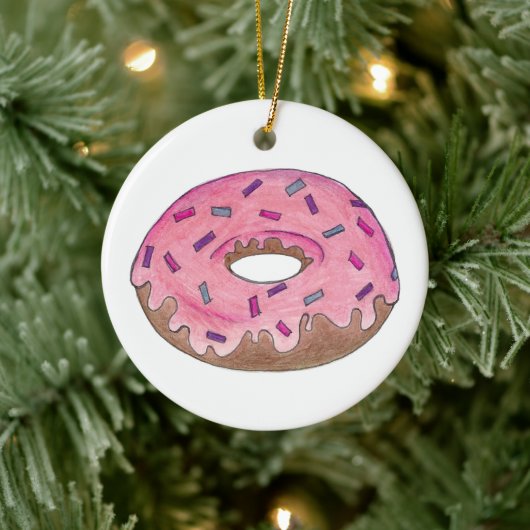 Roze Frosted Donut Doughnut Sprinkles Junk Food Keramisch Ornament (Boom)