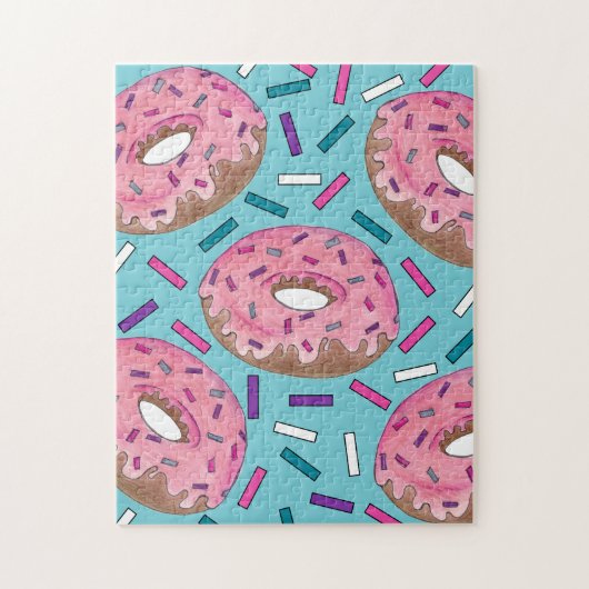Roze Frosted Donut Doughnut Sprinkles Junk Food Legpuzzel (Verticaal)
