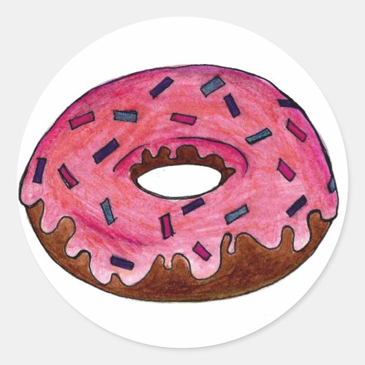 Roze Frosted Donut Doughnut Sprinkles Junk Food Ronde Sticker (Voorkant)