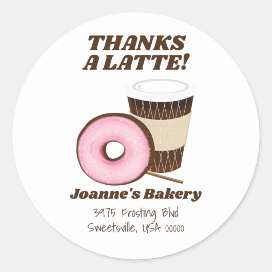Roze Frosted Donut en Koffie Dank U Ronde Sticker (Voorkant)