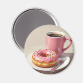 Roze Frosted Donut en koffie Magneet (Voorkant / Achterkant)