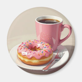 Roze Frosted Donut en koffie Magneet