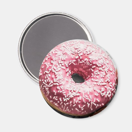 Roze Frosted Donut Fun Food Magnet (Voorkant / Achterkant)