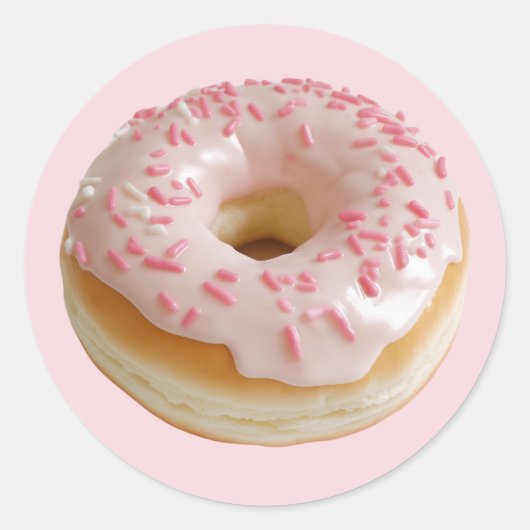 Roze Frosted Donut met Sprinkles Ronde Sticker (Voorkant)