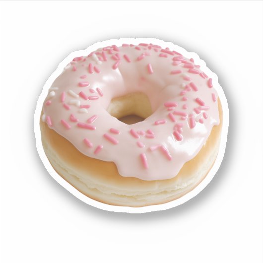 Roze Frosted Donut met Sprinkles Sticker (Voorkant)