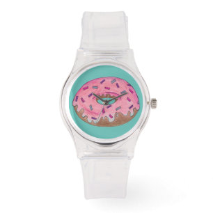 Roze Frosted Donut Sprinkles Doughnut Junk Food Horloge