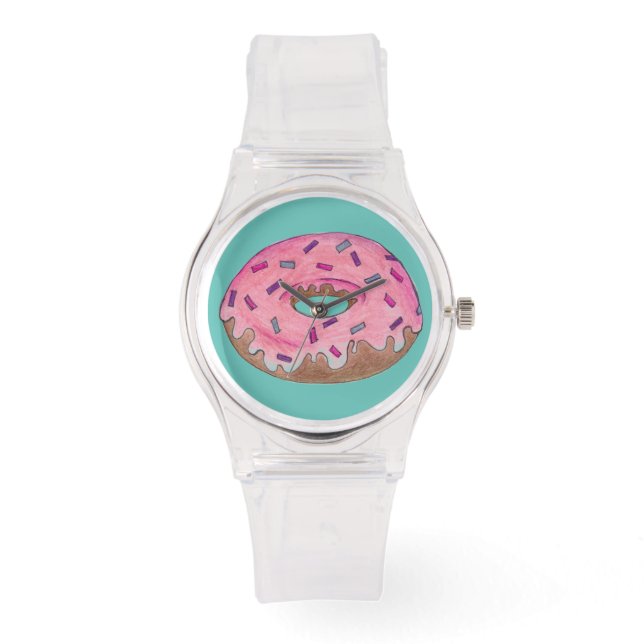 Roze Frosted Donut Sprinkles Doughnut Junk Food Horloge (Voorkant)
