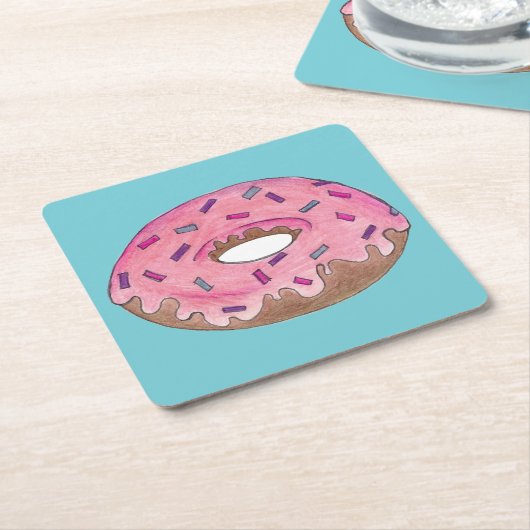 Roze Frosted Donut Sprinkles Doughnut Junk Food Kartonnen Onderzetters (Schuin)