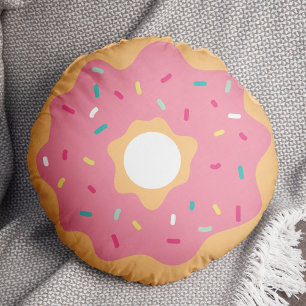 Roze Frosted Sprinkles Doughnut Rond Kussen