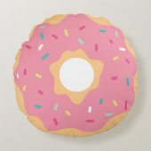 Roze Frosted Sprinkles Doughnut Rond Kussen (Voorkant)