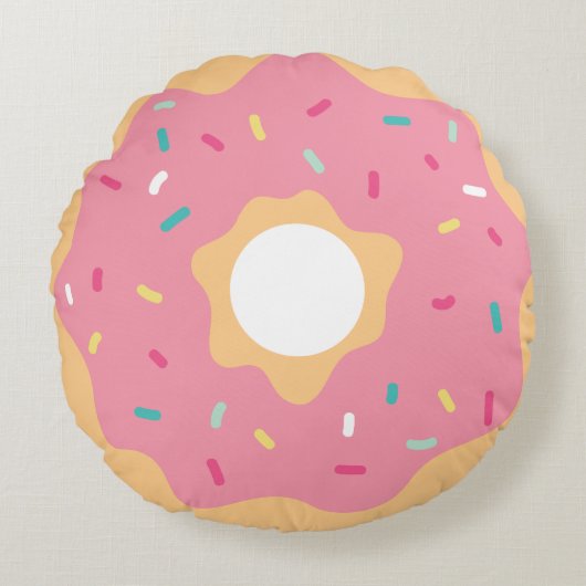 Roze Frosted Sprinkles Doughnut Rond Kussen (Voorkant)