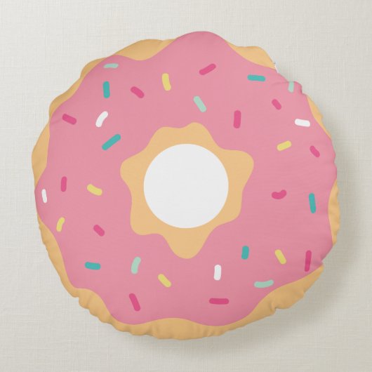 Roze Frosted Sprinkles Doughnut Rond Kussen (Achterkant)