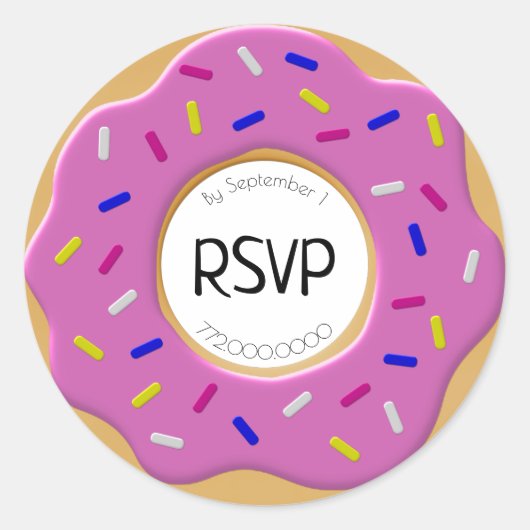 Roze Frosted Sprinkles RSVP Donut Envelope Seal Ronde Sticker (Voorkant)